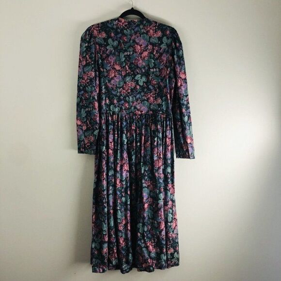 Laura Ashley Size USA 12 Floral Basque Waist Button Tea‎ Dress Made In Ireland - Picture 12 of 16